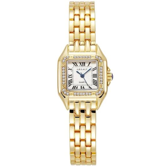 Gold Plated Zircon Square Quartz Watch main image 9